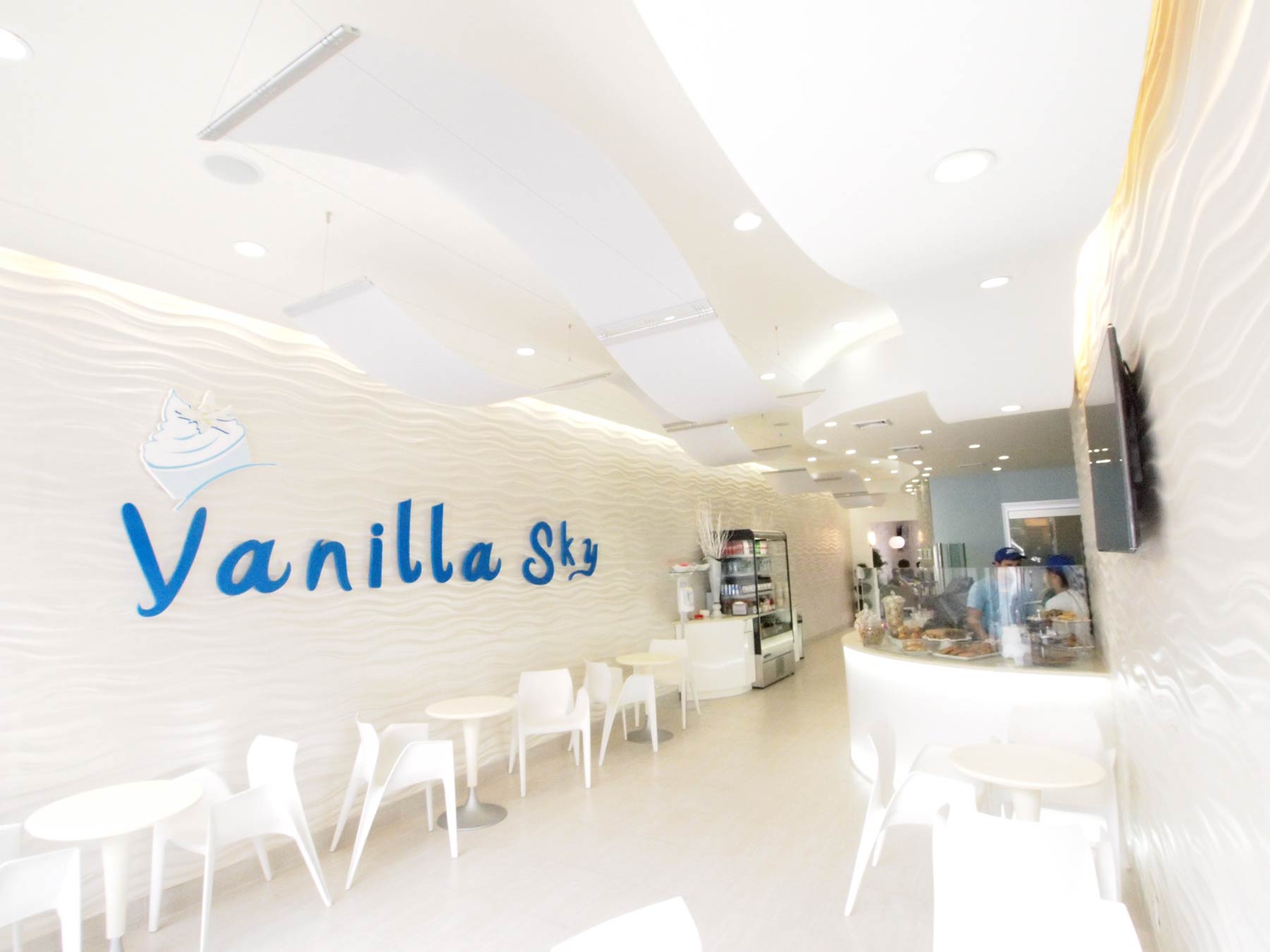 Image of Vanilla Sky frozen yogurt and coffee shop interior design project by Anastasios Interiors